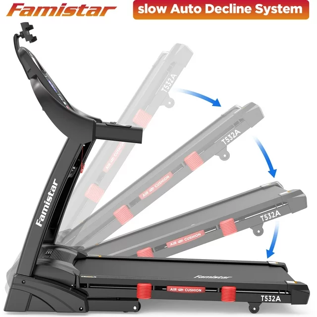 Famistar opvouwbare loopband voor thuis met 15 automatische hellingsniveaus, draagvermogen van 136 kg, snelheidsregeling tot 16 km/u, draagbare loopband, 4,5 pk, inclusief knieband als cadeau.
