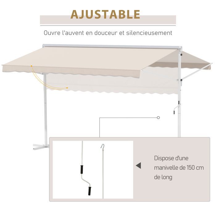 Toldo doble inclinado de 4 x 3 m, retráctil manual, con inclinación ajustable, color blanco, metal recubierto de epoxi, poliéster impermeable, resistente a los rayos UV y color beige.