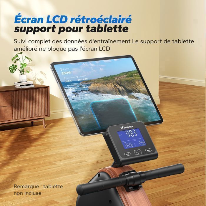 Rameur magnétique pliable – MERACH – Ecran LED – Compatible APP – 16 niveaux de résistance – Robuste et stable – Noir
