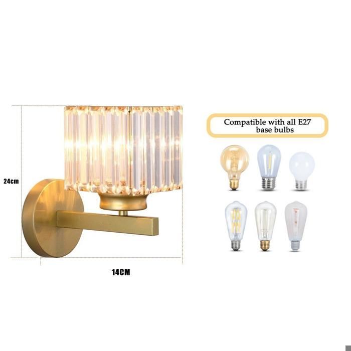 WOTTES Applique Murale Moderne En Cristal, 15CM Applique Murale Carré En Cristal D’or E27, 2pcs Pour Chambre Chevet Couloir