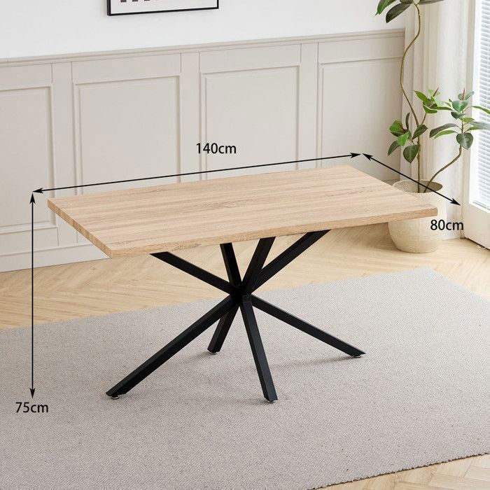 Table de salle à manger - DOWISDOLY - Effet bois clair - Pieds en métal - Table rectangulaire - tableau a manger 4- 6 personnes