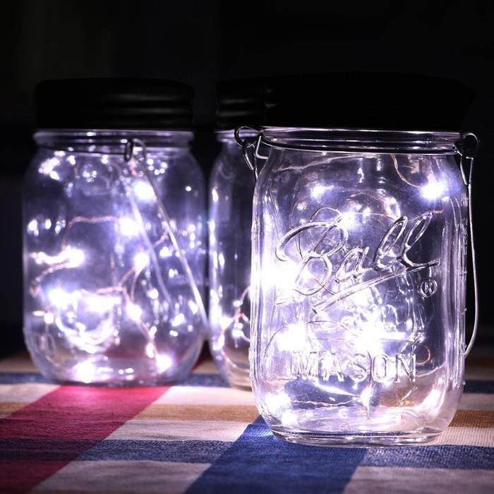 Lámpara solar para maceta Mason - Tapa con 10 LED para macetas de vidrio Mason y lámpara solar decorativa para jardín - Maceta