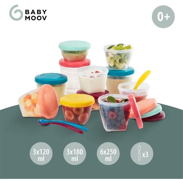 BABYMOOV Babybols Kit XXL MultiSet 12 contenitori per alimenti + 3 cucchiai morbidi