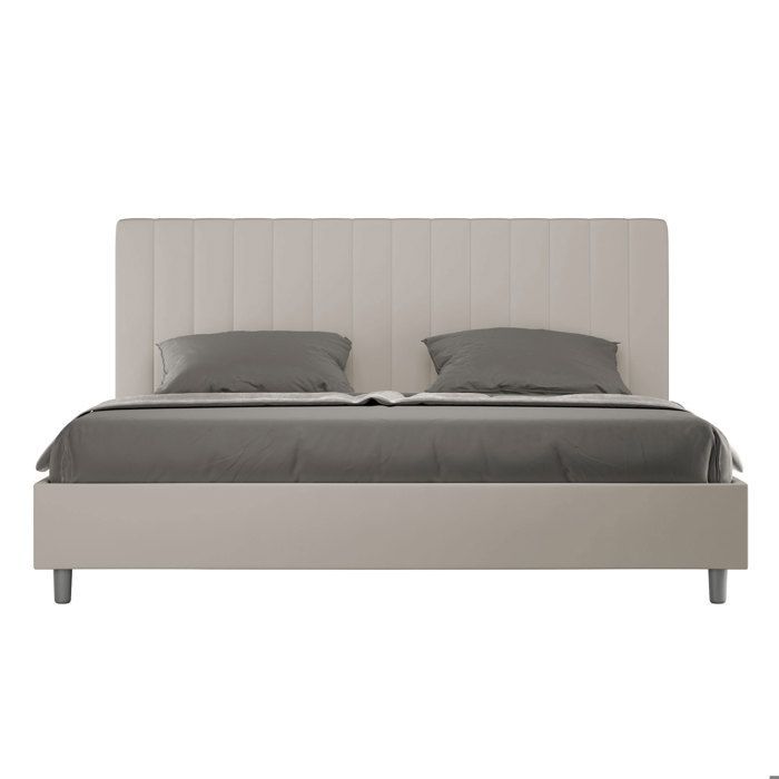 King size bed - Ityhome - Agueda - 200x210 cm - Taupe faux leather - Slatted base included