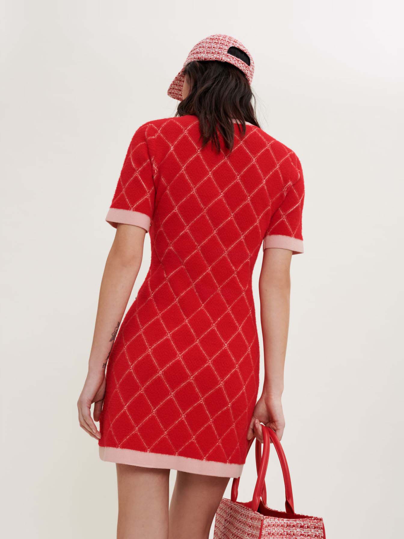 Gebreide jurk met diamanten en strass-steentjes - Rood
