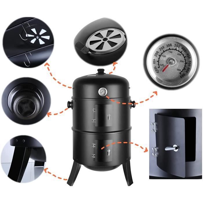 3 en 1 Barbecue Fumoir Smoker, Charbon de Bois, Multifonctions BBQ Grill à Charbon, Combo Fumoir & Barbecue Séparable[214]