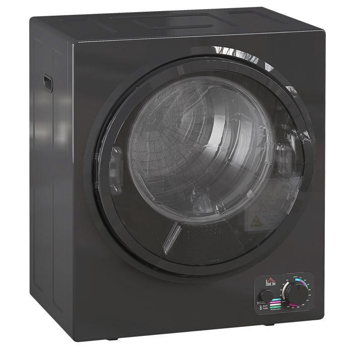 Sèche-linge à évacuation - HOMCOM - 850 W, capacité 2,5 Kg, 4 modes de séchage - cuve en acier inoxydable - 49x40,5x60cm - noir