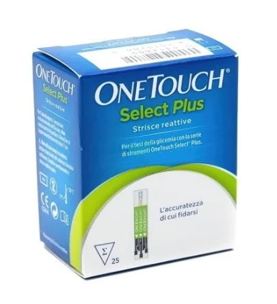 Tiras de teste One Touch Select Plus, 25 tiras para medir os níveis de glicose no sangue.