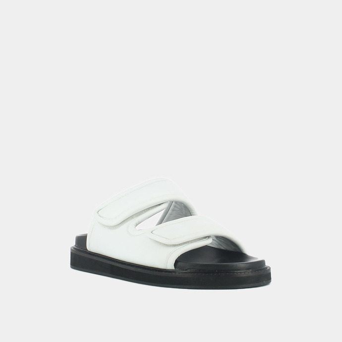 Mules à doubles fermetures  en cuir blanc