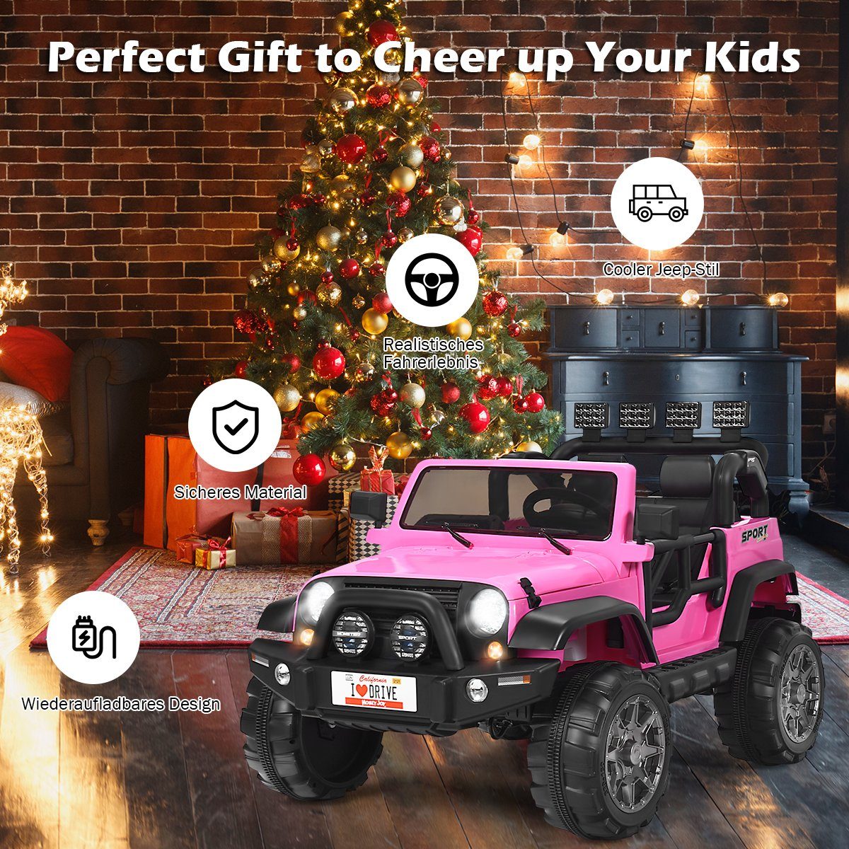 Elektryczny Jeep 2-osobowy z 3 prędkościami, różowy