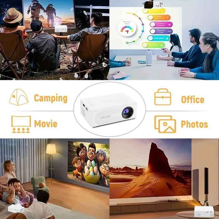 Draagbare Full HD 1080P-projector – 100 ANSI-pixels – Instelbare focus – 76-254 cm – Zacht beeld, oogbescherming – Home cinema