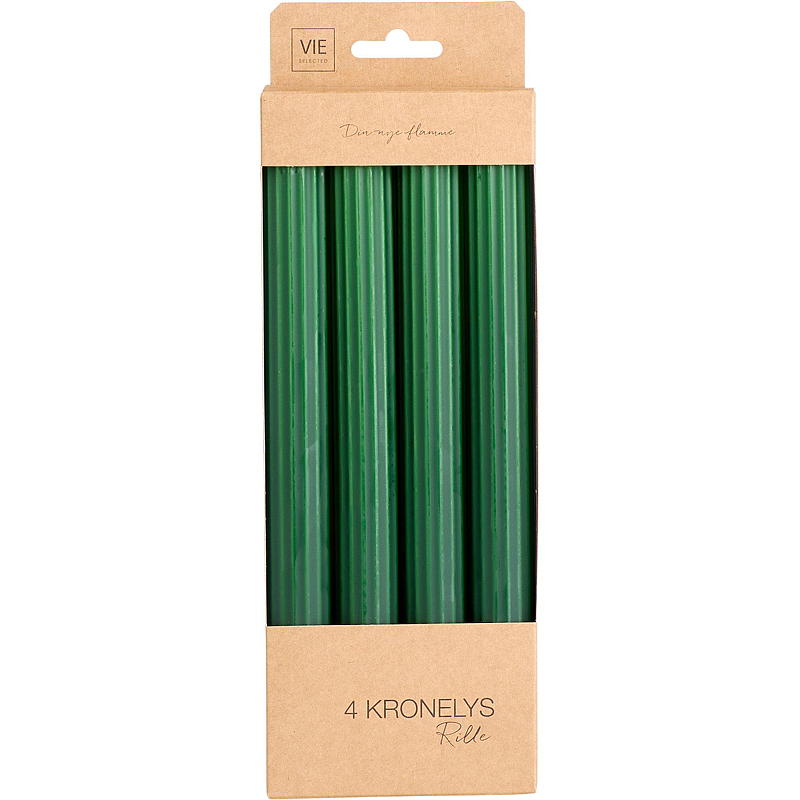 Vie Selected Kerze, 4er-Pack, 24 cm, gerillt, paraffingrün