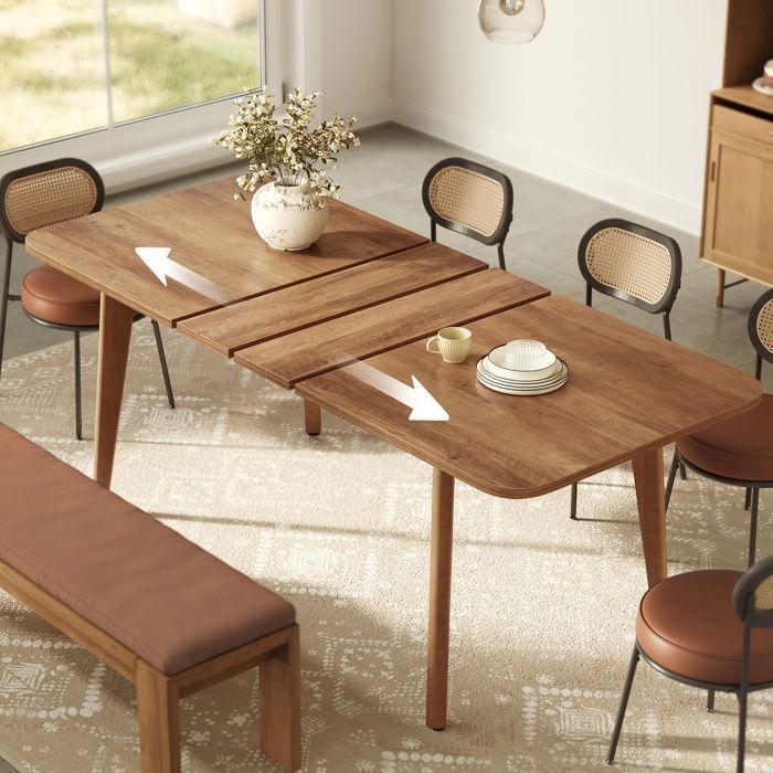 Tavolo da pranzo, piano allungabile 140~160 cm, portata 120 kg, per sala da pranzo, marrone miele.