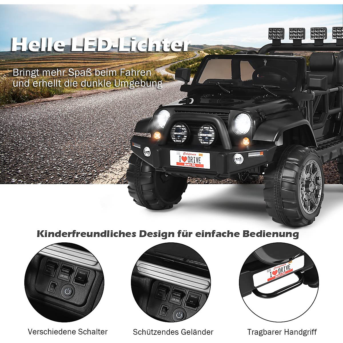 Ηλεκτρικό αυτοκίνητο Jeep, 2 θέσεων με 3 ταχύτητες, μαύρο