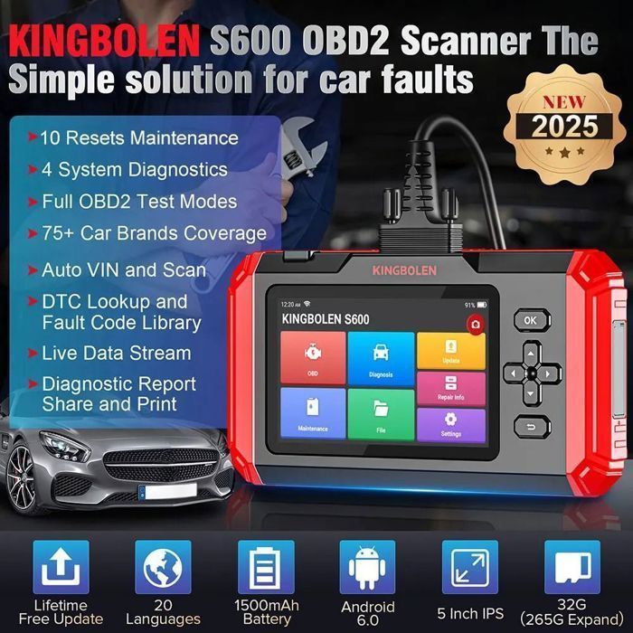 Strumento di diagnostica per auto KINGBOLEN S600 - 4 sistemi - 10 servizi - Touchscreen HD da 5
