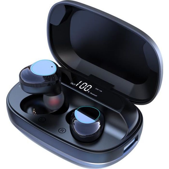 Bluetooth 5.0 Wireless Sport Earphones with 2000mAh Charging Case, 120H Playtime, Stereo Sound, IPX6 Waterproof, Mic, and Power Bank