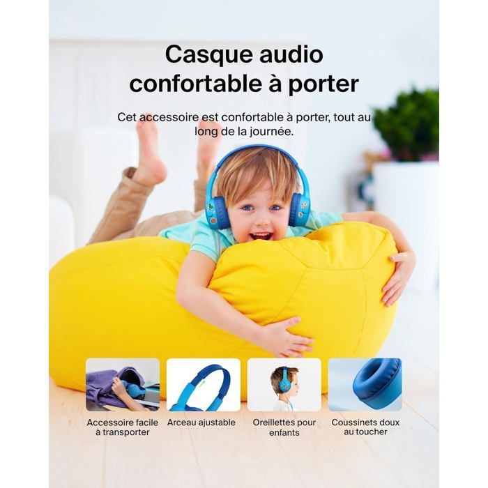Auriculares infantiles con cable Soundform Mini, con conectores USB-C y de 3,5 mm, micrófono y pegatinas, volumen máximo de 85 dB.