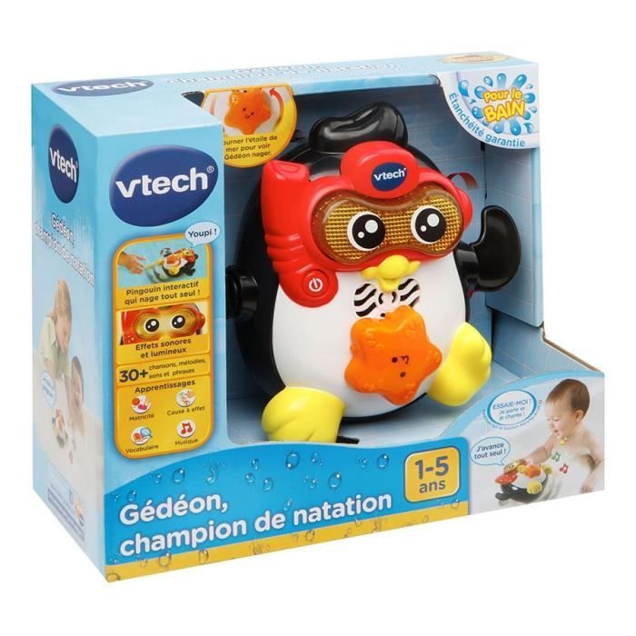 Juguete interactivo para el baño VTECH BABY - Gideon, campeón de natación - Pingüino nadador para bebés de 1 año en adelante.