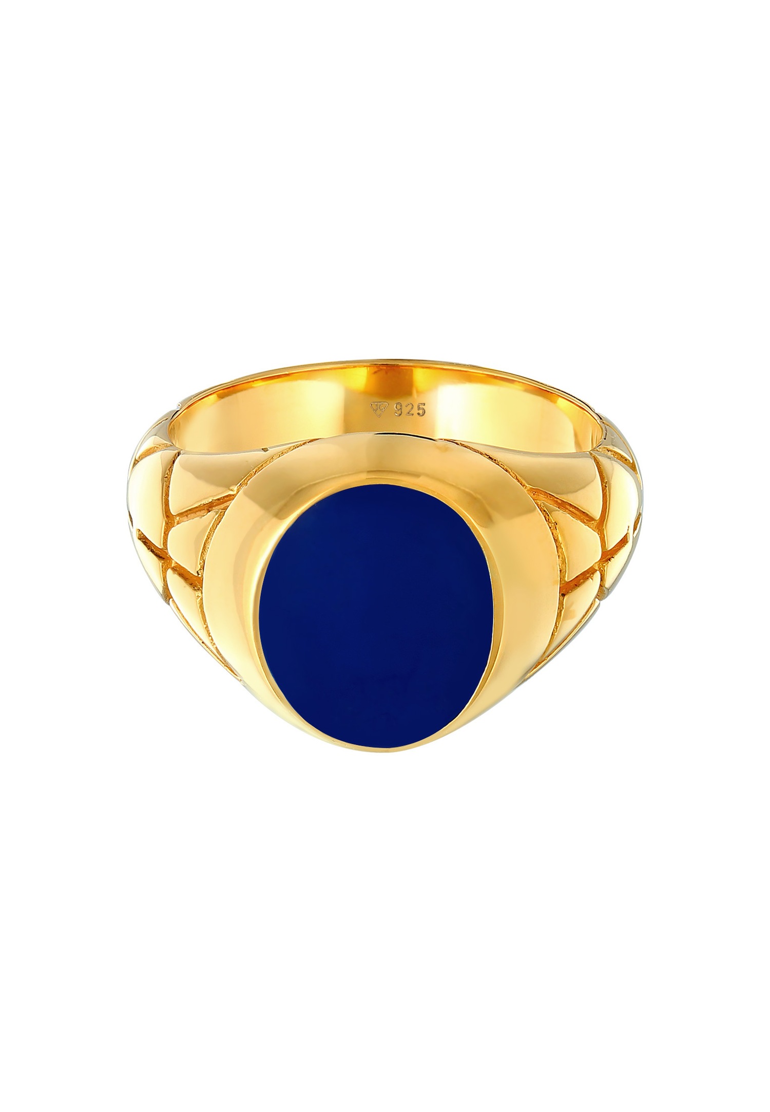 KUZZOI Chevalière de base pour homme - Bleu ovale avec émail en argent sterling 925 plaqué or