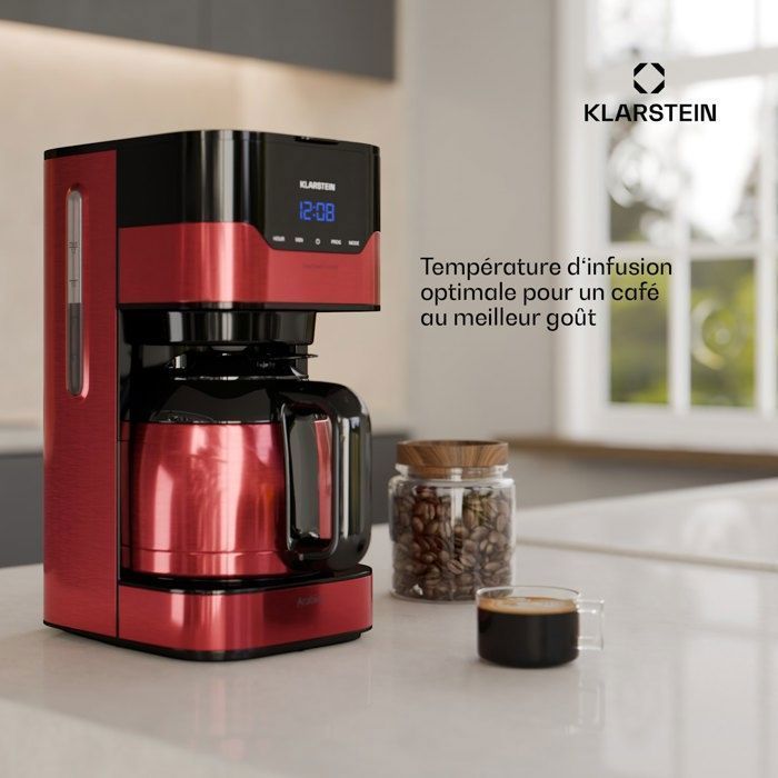 Cafetière - Klarstein Arabica - Filtre permanent - Pour 12 tasses - Inox rouge