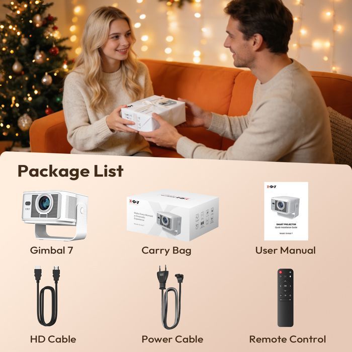 Vidéoprojecteur Support 8K Android 14 Auto Focus/Keystone Smart Projecteur 900ANSI WiFi6 Bluetooth5.4, 1080P Native FHD HDMI/USB
