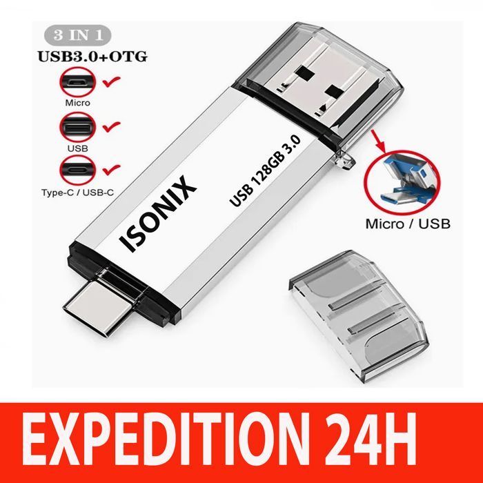 Pen drive - PRATA - 128 GB - Tipo C - OTG - USB 3.0