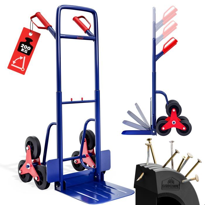 DEUBA® Diable d’escalier pliable réglable charge 200kg 6 roues déménagement charge lourde diable de manutention chariot transport