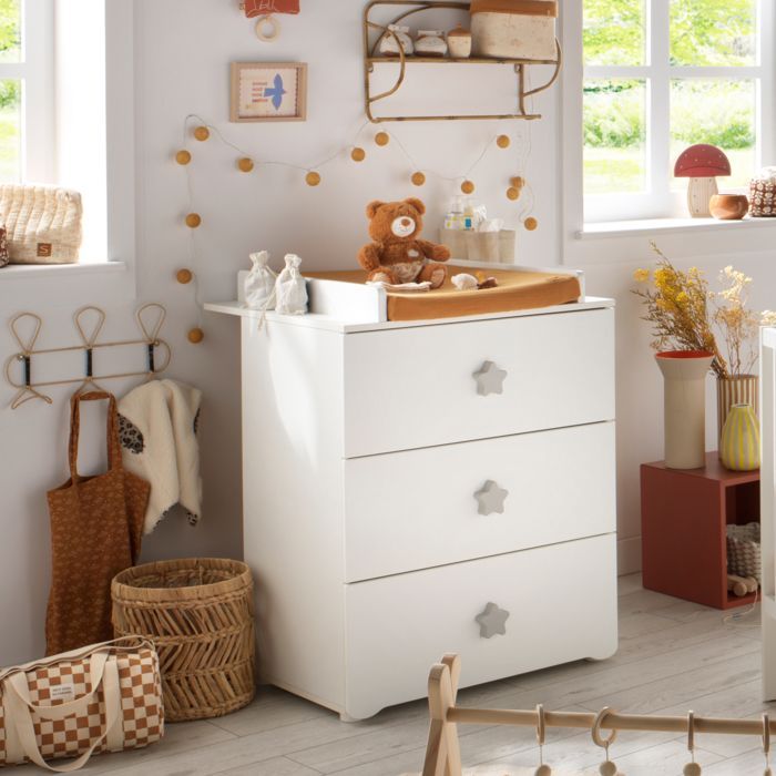 Chambre complète bébé avec lit 120x60cm, commode à langer et armoire 2 portes - BASIC