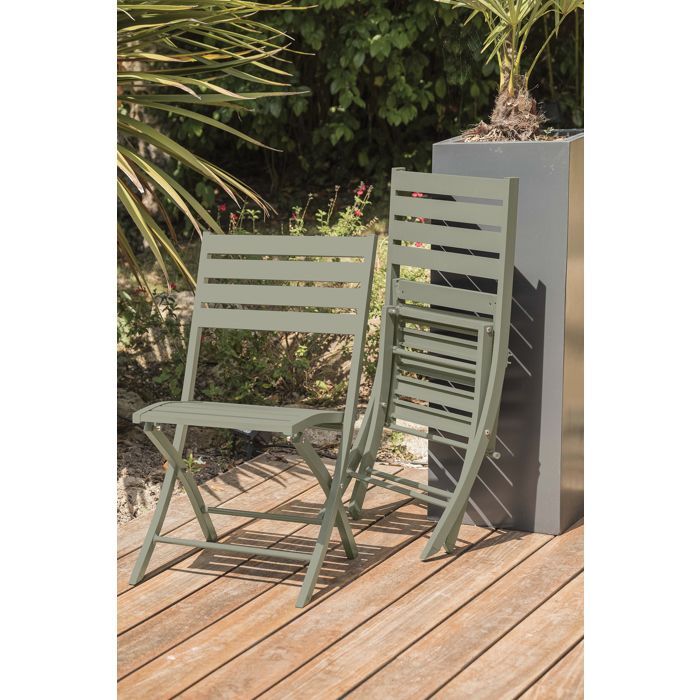 Ensemble repas de jardin 4 places en aluminium - Kaki