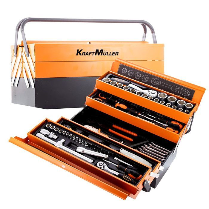 Kraft Müller KM-85PCS Orange Tool Box, made of ultra-resistant metal, 85 tools, Top Quality Chrome Vanadium, Screwdrivers, Pliers