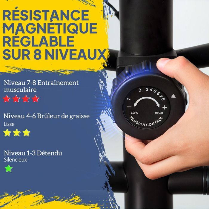 Crosstrainer - SPORTNOW - til hjemmebrug - ultra-stille - magnetisk, 8 modstandsniveauer - LED-display, pulssensor - sort