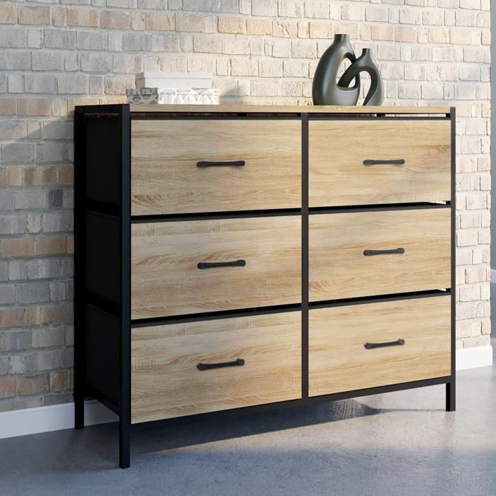 IDMARKET UTAH 6-drawer fabric chest, 80 cm, industrial design storage unit