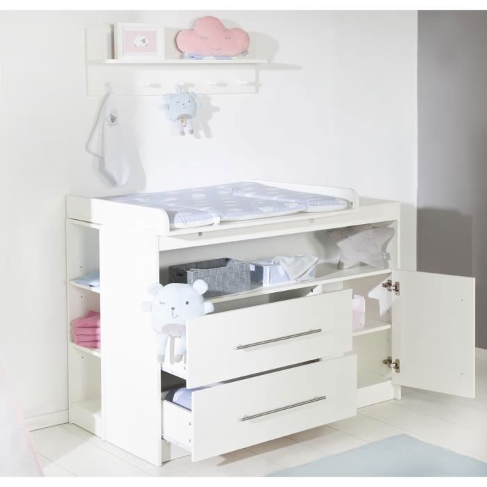 ROBA Maren Changing Table - White - Removable Top - 2 Drawers - 1 Door - Open Compartment