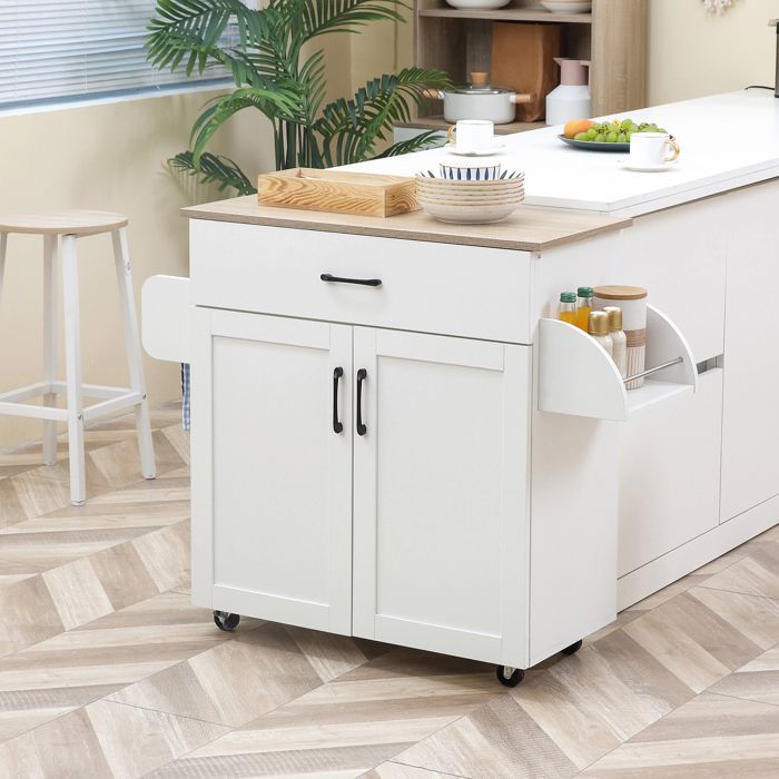 HOMCOM - Carrito de cocina - Tablero de partículas - 105x36x85cm - Blanco
