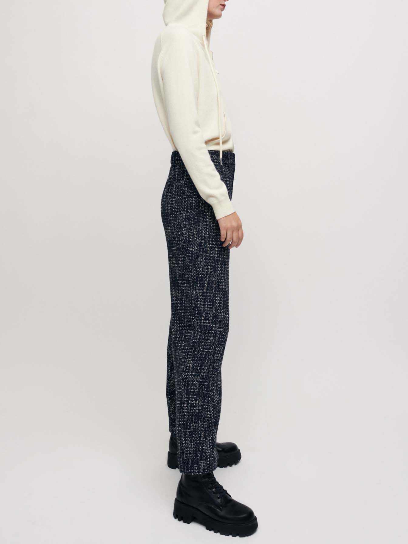 Pantaloni largi din tweed - Bleumarin