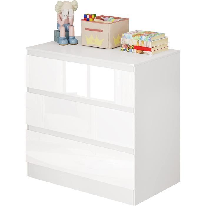 WOLTU ladekast met 3 laden, opbergmeubel, slaapkamerkast, spaanplaat, 80x48x78cm glanzend wit