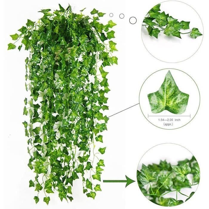 Guirnalda de hiedra artificial - 12 piezas, 2 m. Guirnalda de hiedra artificial para exteriores, decoración para celebraciones y bodas.