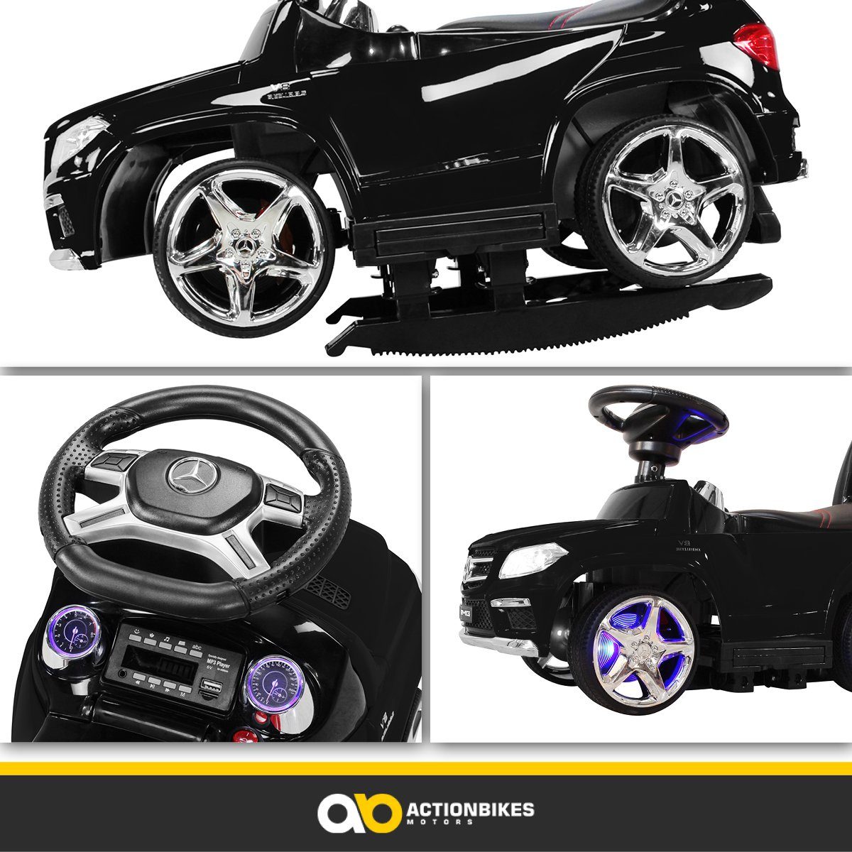 Actionbikes Motors Mercedes Benz GL 63 AMG Jeździk z pałąkiem (Elektryczny samochód dla dzieci od 1 roku życia – funkcja bujania – podnóżki, 1-częściowy, akumulator 6 V – MP3 – Bluetooth – moduł dźwiękowy – dioda LED – opony EVA), pojazd dziecięcy