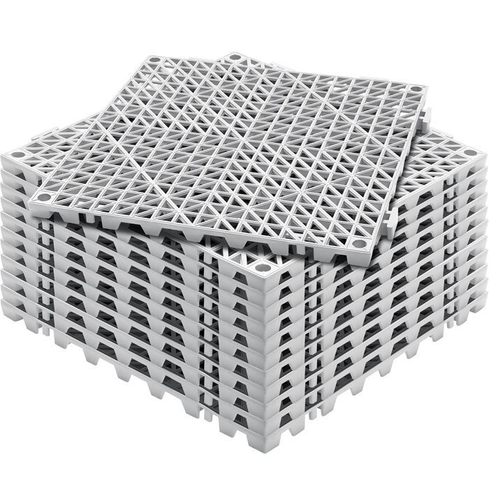 Juego de 12 baldosas VEVOR para jardín y piscina - 30x30x1,5 cm - Gris - Baldosa de PVC entrelazada, perforada y antideslizante con drenaje rápido