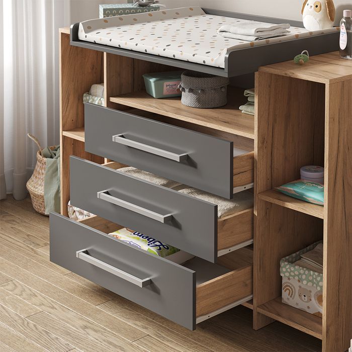 Oskar XL Changing Table 143x100cm with Drawers Anthracite/Sonoma Sonoma Vicco 40348