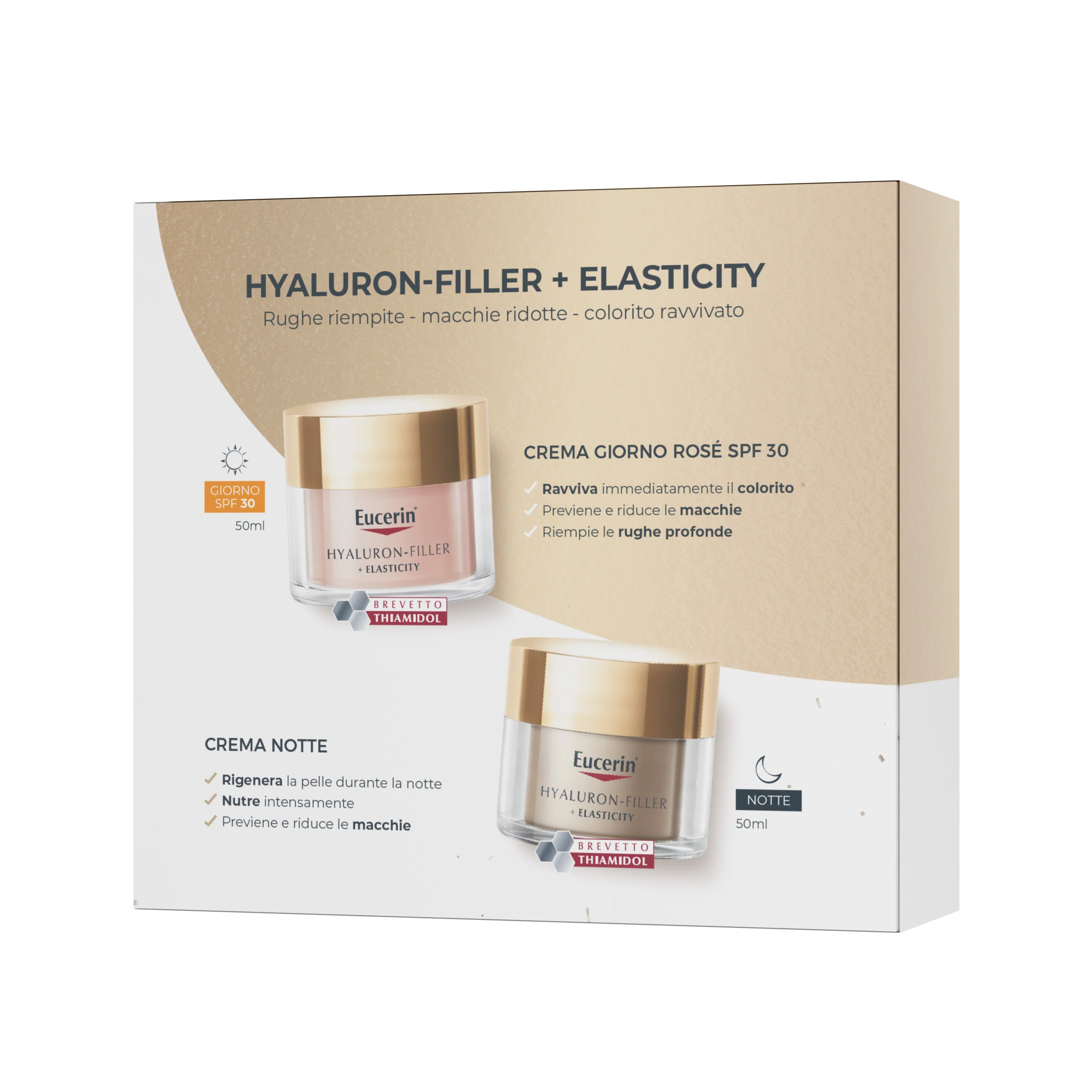 Hyaluron-Filler + Elasticity XMAS PACK ELASTICITY (Crema Giorno Rosé SPF30 + Crema Notte) - Cofanetto Tratt. Globale, Crema viso giorno antimacchie