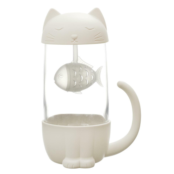 Kubek kawaii z zaparzaczem kotek z rybką 300ml biały