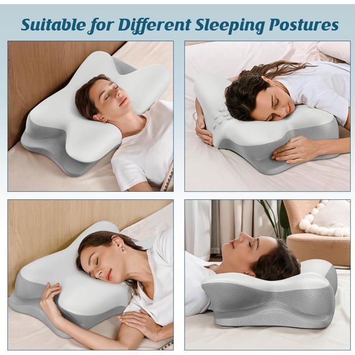 Almohada cervical ergonómica de espuma viscoelástica, almohada ortopédica para el dolor de cuello, que brinda soporte al cuello y la columna vertebral.
