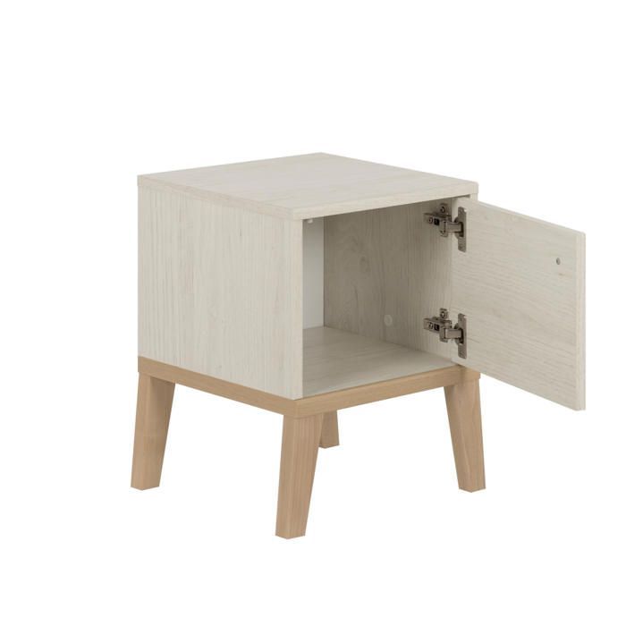 Mesita de noche de 1 puerta - Charm: Ancho: 38 cm, Alto: 47 cm, Profundidad: 36 cm - Acabado blanco - ALIKA - Fabricada en Francia