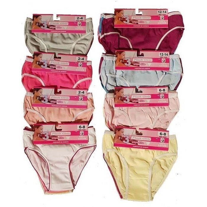 Braguitas GTI para niñas, paquete de 3, colores surtidos, tallas de 1-2 años a 15-16 años, fabricadas en Europa, tallas 15/16