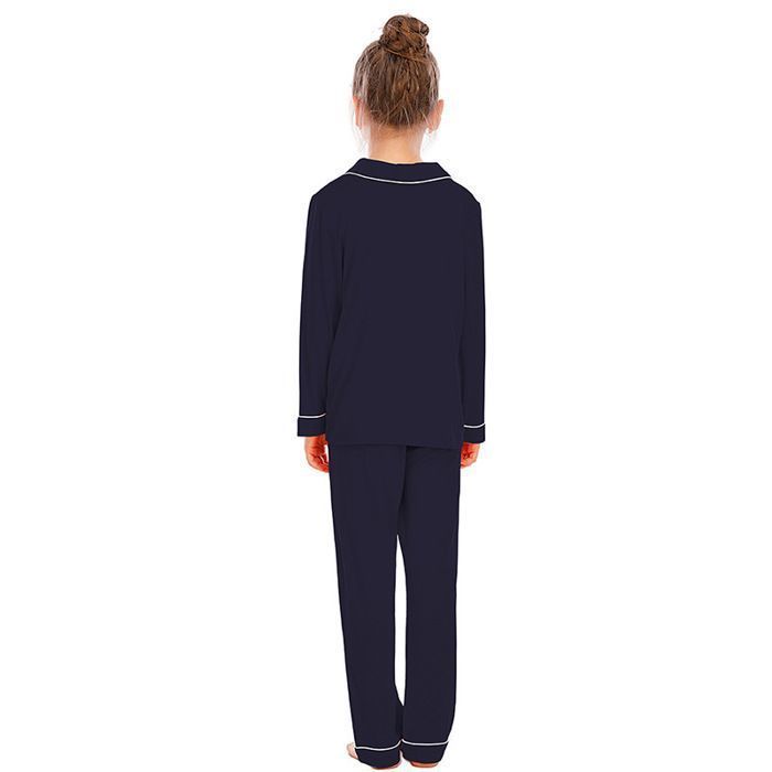 Pigiama da bambina a maniche lunghe per mezza stagione, tinta unita, comodo - Blu navy