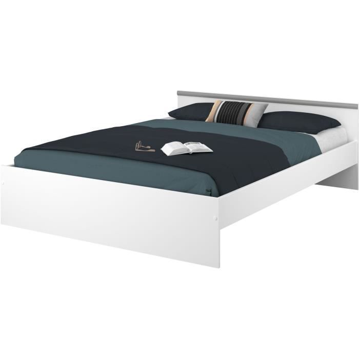 Cama para adultos ZODIAC 140x190 cm - 2 cajones y 1 nicho - Contemporánea - Blanco mate