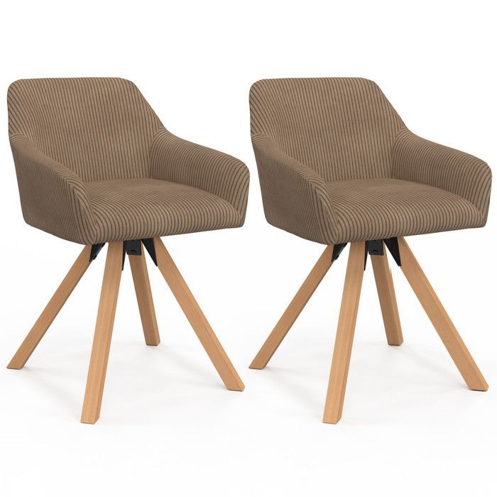 IDMARKET Lot de 2 chaises pivotantes de salle à manger, fauteuils de table JANY en velours côtelé taupe