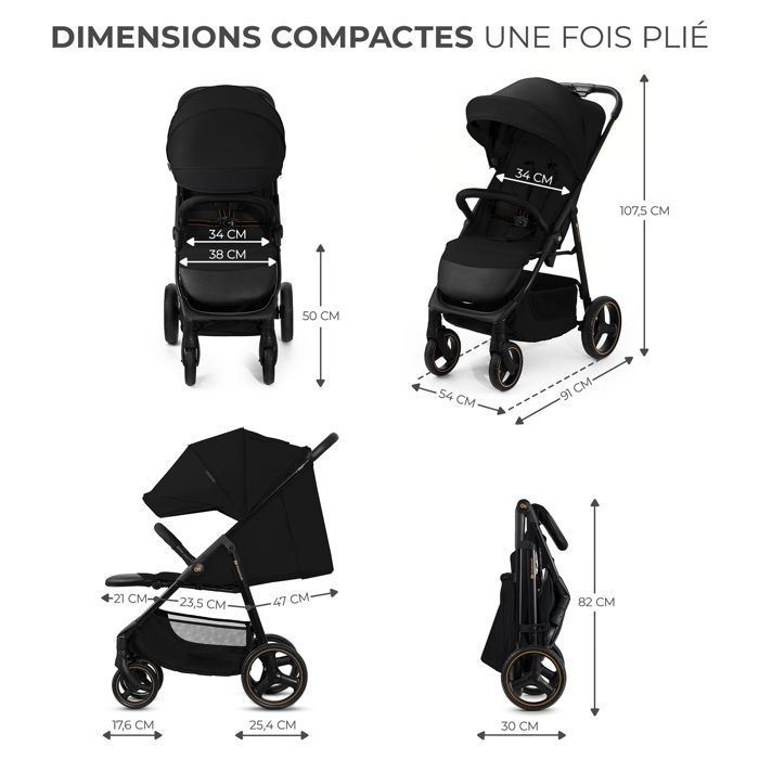 Cochecito Kinderkraft TRIG 3 ONYX negro, plegable, manejo con una sola mano