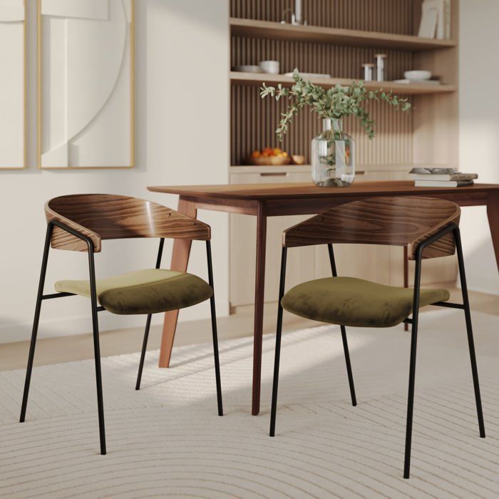Set van 2 stoelen in kakigroen fluweel en walnoothout - Esmée - Rendez-Vous Déco
